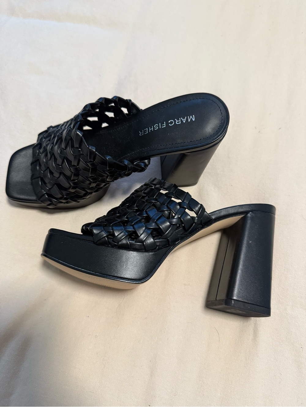 Marc Fisher Black Woven Platform Mule Sandals Gervasi NWOT